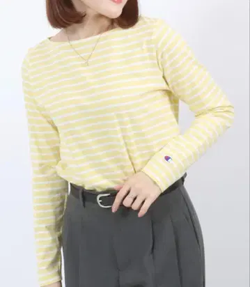 Champion 보트넥 보더 롱 슬리브 T셔츠