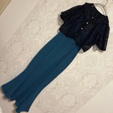 로얄 파티 원피스 볼레로 톤 다운 블루 드레스 셋업