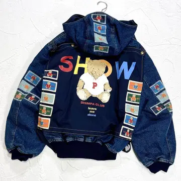 레어 새상품급 핑크하우스 충전솜 데님 블루종 테디베어 와펜 제켄