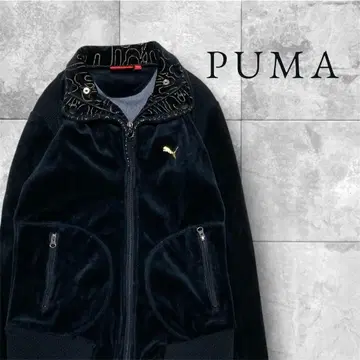 y2k 푸마 PUMA 벨로아 저리 자켓 블랙 x 금 로고 개더 M