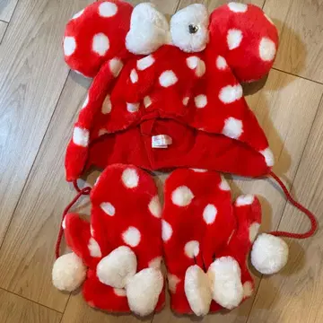 디즈니 미니 팬캡 도트 물방울 빨간색 화이트 빨흰 장갑 TDR