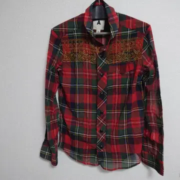 ALAND 체크 무늬 긴팔 셔츠 골드 컬러 자수 S