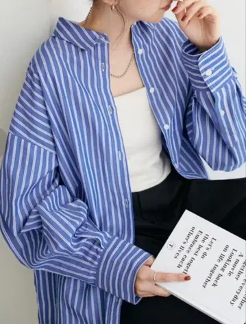 DISCOAT 블루 화이트 스트라이프 오버 사이즈 셔츠