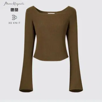 3D 리브 스퀘어 넥 스웨터 (브라운)