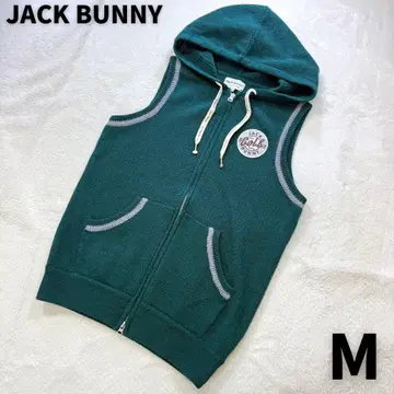 Jack Bunny!! 자수 패치 골프 후드 니트 베스트 M 그린
