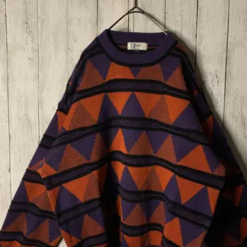 일본제 3D 디자인 니트 올 패턴 보더 퍼플 멀티 컬러