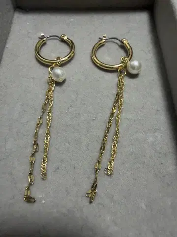 골드 후프 귀걸이 펄 체인