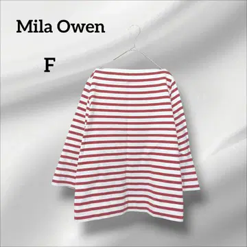 미라 오웬 티셔츠 빨간색과 화이트 스트라이프 7부 소매 상의 루즈핏 F