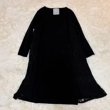 BEARDSLEY 사이드 레이스 니트 원피스 튜닉 마 혼방 린넨 블랙