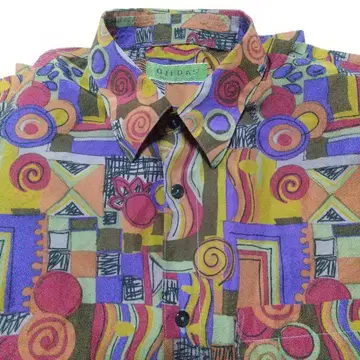 쇼와 레트로 GILDAS 컬러풀 긴팔 셔츠 폴리 셔츠