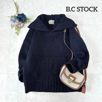 베이씨스톡 B.C STOCK 후디 울 니트 포켓 네이비