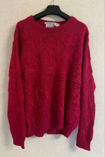 긴팔 케이블 스웨터 90s 꽃무늬 크루넥 빈티지 니트