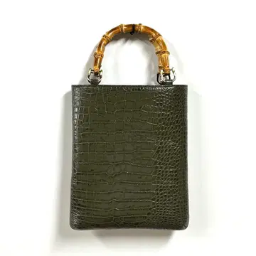 소가죽 악어 엠보싱 뱀부 토트 (대) 짙은 녹색 신여 축제 대나무 토트백