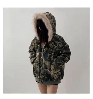 Y2k 밀리터리 카모 퍼 후드티 자켓 카모 패턴