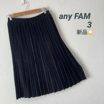새상품 any FAM 니트 플리츠 종아리 기장 스커트 블랙 3