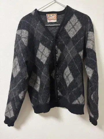 빈티지 알파카 모헤어 Brentwood 아가일 가디건 블랙