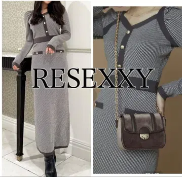 컨디션 최상 RESEXXY 리젝시 바이어스 트위드 니트 원피스 긴팔 롱