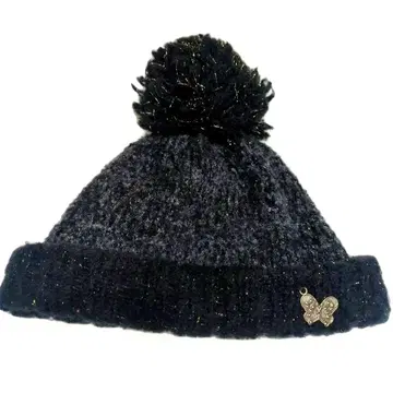 안나수이 폼폼 포함 라메 니트 모자 알파카 혼방 블랙 그레이