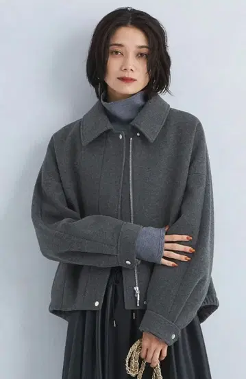 그레이 카라 부착 울 혼방 자켓