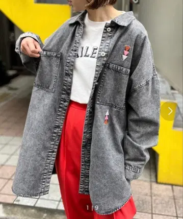 mi via loca 자수 빅 데님 셔츠 블랙