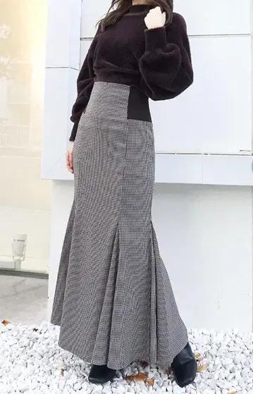 머큐리 듀오 체크 무늬 머메이드 스커트 M 사이즈