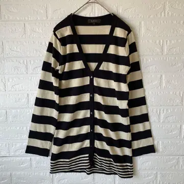 Reflect [M] 화이트 x 블랙 보더 V넥 롱 가디건 일본제