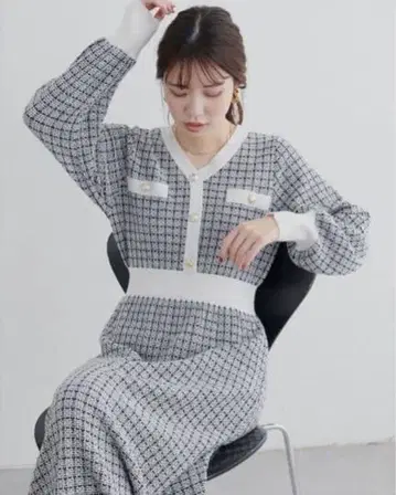 natural couture madoka 금장 버튼 트위드 니트 원피스