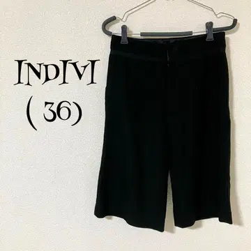INDIVI/인디비/블랙/하프 기장/팬츠/울 100%