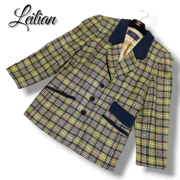 [ 새상품급 ] 레리안 울 테일러드 자켓 9호 체크 무늬 카키 M 가을