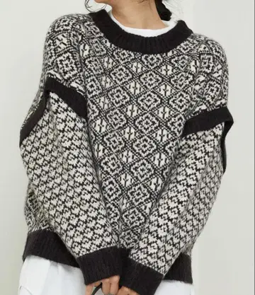 FREAK'S STORE 자카드 니트 풀오버 블랙 긴팔 니트