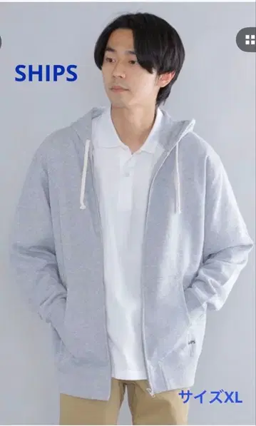 마이크로 SHIPS 자수 로고 쭈리 맨투맨 지퍼 후드티 그레이 XL