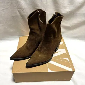 ZARA 카우보이 부츠 스웨이드 부츠 브라운 앵클부츠 35