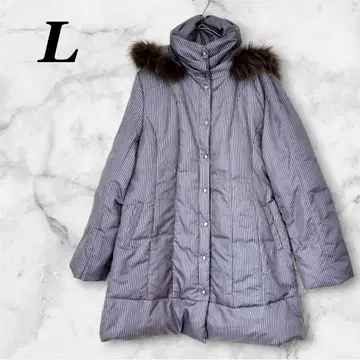 다운 코트 스트라이프 A 라인 후드 부착