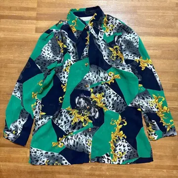 화려한 무늬 레오파드 무늬 나일론 긴팔 블라우스 L