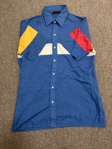 80s 90s 컬러 블록 반팔 셔츠 서프