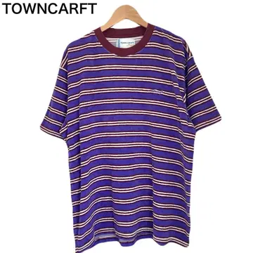 타운 크라프트 링거풍 빈티지풍 니트 소재 T셔츠 반팔 자수 로고