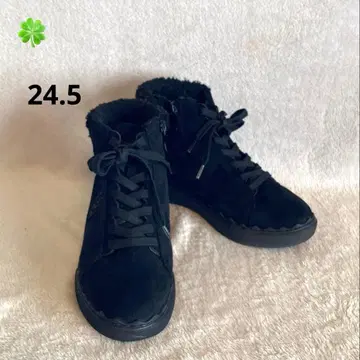 블랙 스웨이드 하이컷 보아 부츠 별 모양 모티브 24.5