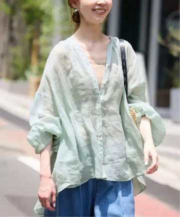 컨디션 최상 슬로브 이에나 SLOBE IENA 라미 스키퍼 셔츠 그린