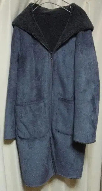 CLOCHE 페이크 무스탕 코트 리버서블 보아 후드 부착 그레이