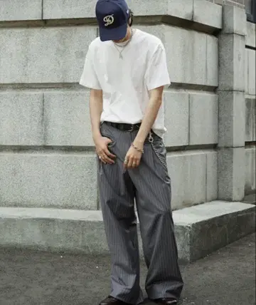 Bleme 브렘 슬랙스 프론트 포켓 와이드 스트레이트 스트라이프