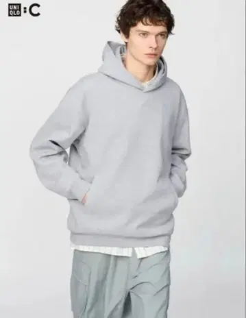 [ 새상품급 ] 택 없음 유니클로C 그레이 후드 부착 후드티 M