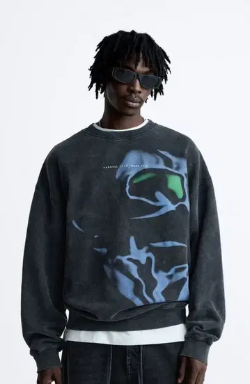 ZARA 자라 추상 프린트 맨투맨 셔츠 그래픽