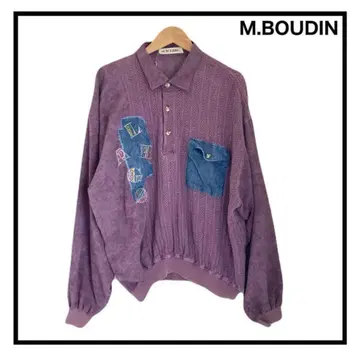 M.BOUDIN 린넨 혼방 가디건 데님 포켓 유로 구제 의류 자수 긴팔