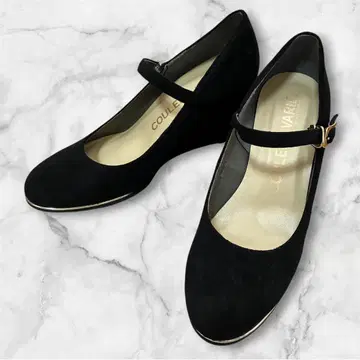 크롤 발리에 펌프스 블랙 스웨이드 웨지솔 멜리 제인