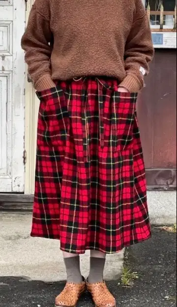 새상품 올드 맨즈 테일러 울 타탄 체크 스트링 스커트 월리스