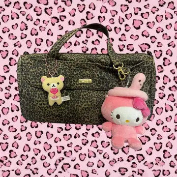 y2k 레오파드 핸드백 다수납 헤이세이 갸루 키링 그런지