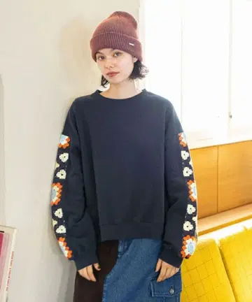 nikoand - 크로셰 콤비 풀오버 네이비 M