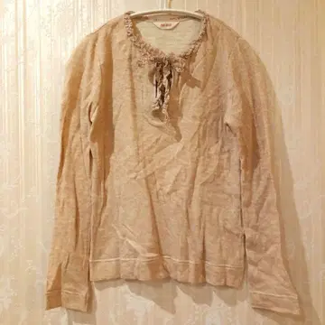 핑크하우스 접결 니트 긴팔 티셔츠 핑크 베이지