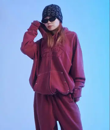 sedacle 피그먼트 가공 지퍼 후드티 보르도