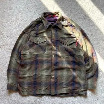 빈티지 USA제 구제 의류 옴브레 체크 셔츠 M